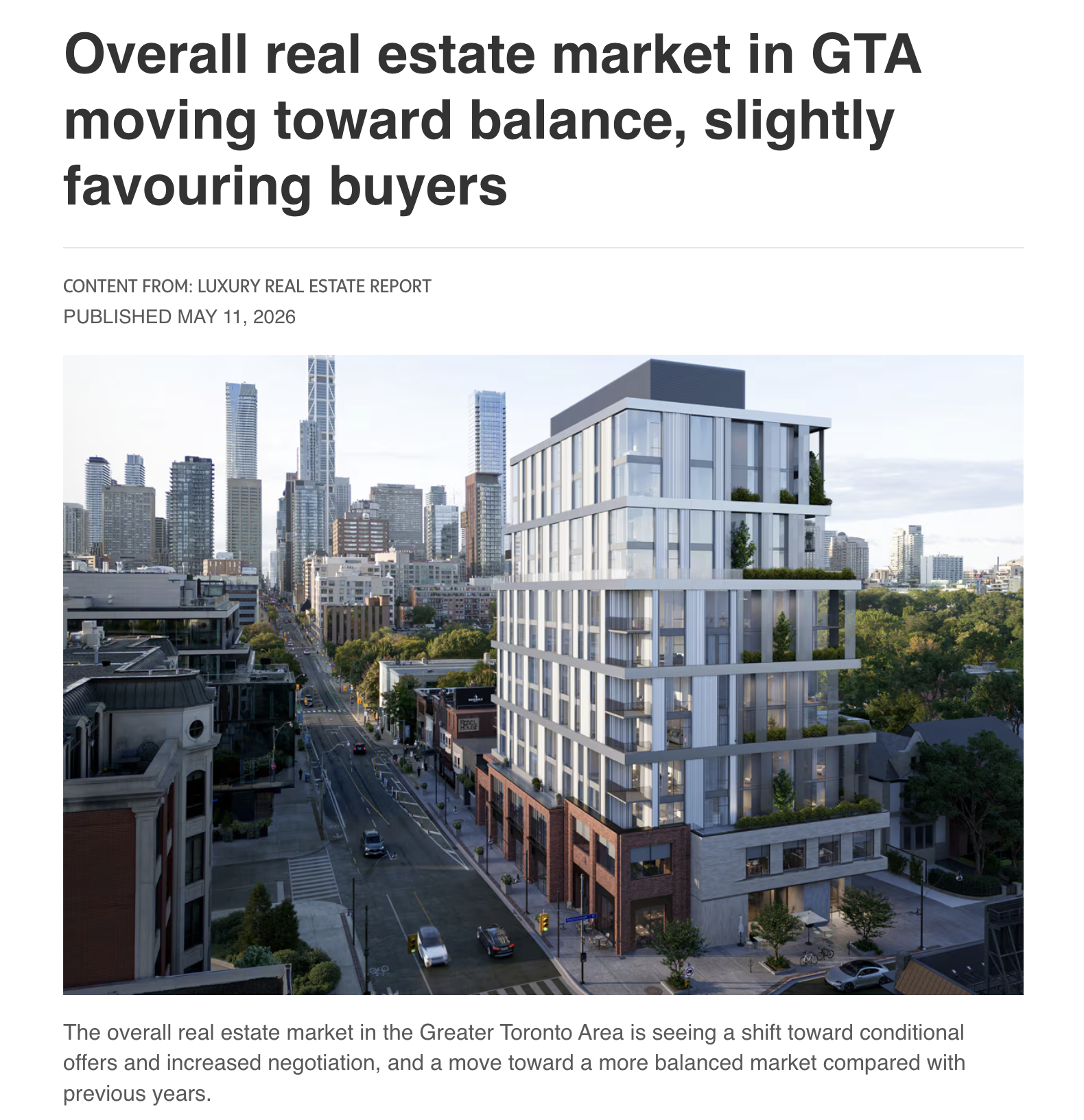Overall real estate market in GTA moving toward balance, slightly favouring buyers